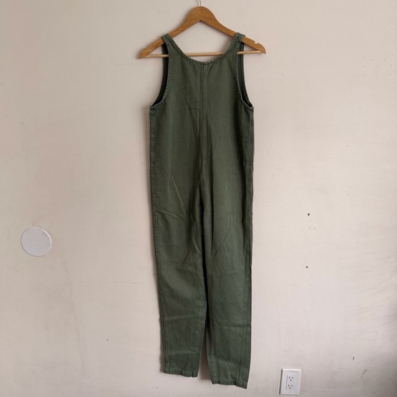 JUNGMAVEN Hemp Organic Cotton Button Front Jumper Jumpsuit S Green Twill Artsy - Picture 2 of 5